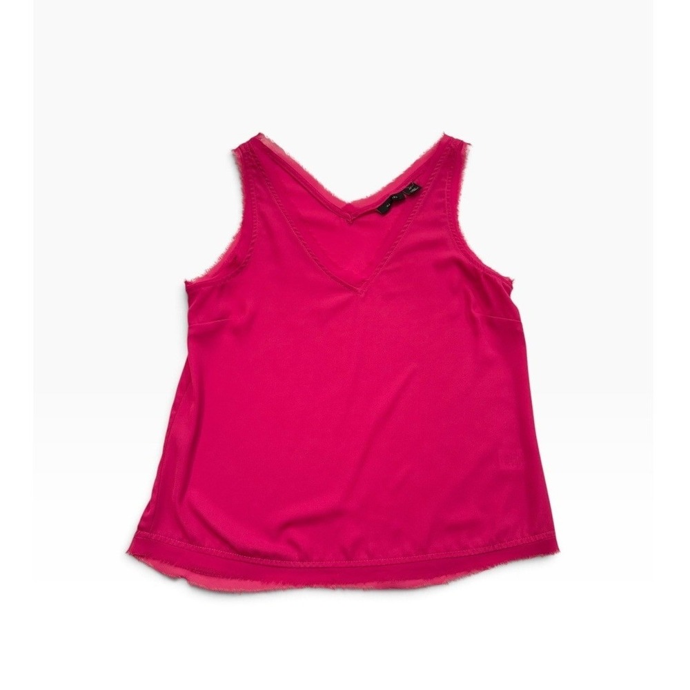 Halogen Womens XS Fuchsia Pink Raw Edge V-Neck Tank Top Office Siren Barbiecore